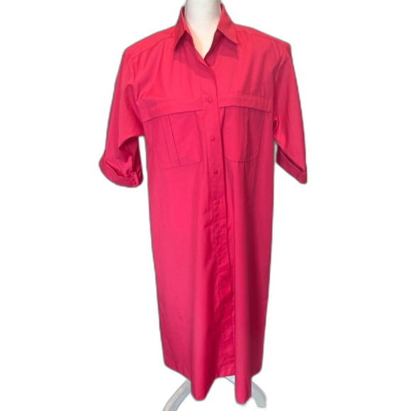 Vintage Willi of California Barbiecore XL Shirt Dress Button Down Pockets 80 - Picture 1 of 9